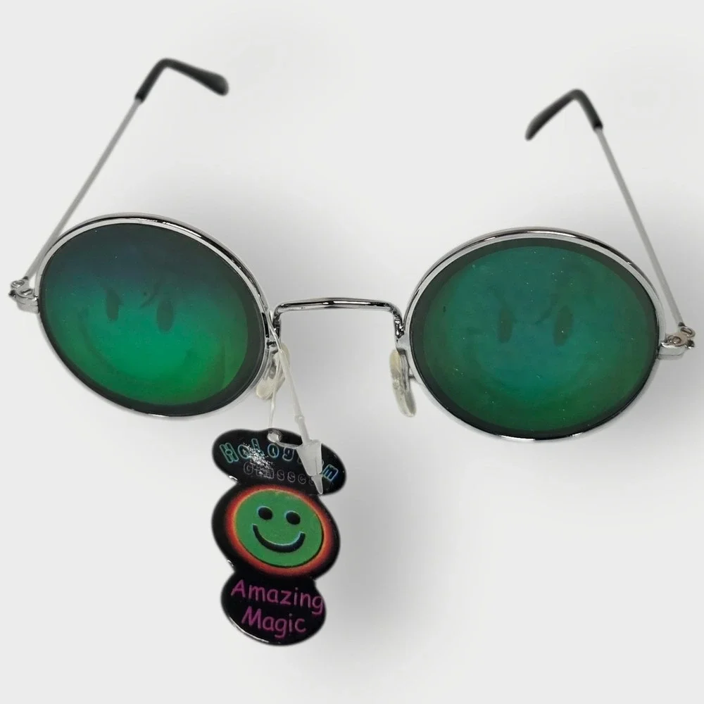 VINTAGE 1990s Smiley Face Sunglasses, Holographic Glasses NEW‎ Old Stock NOVELTY
